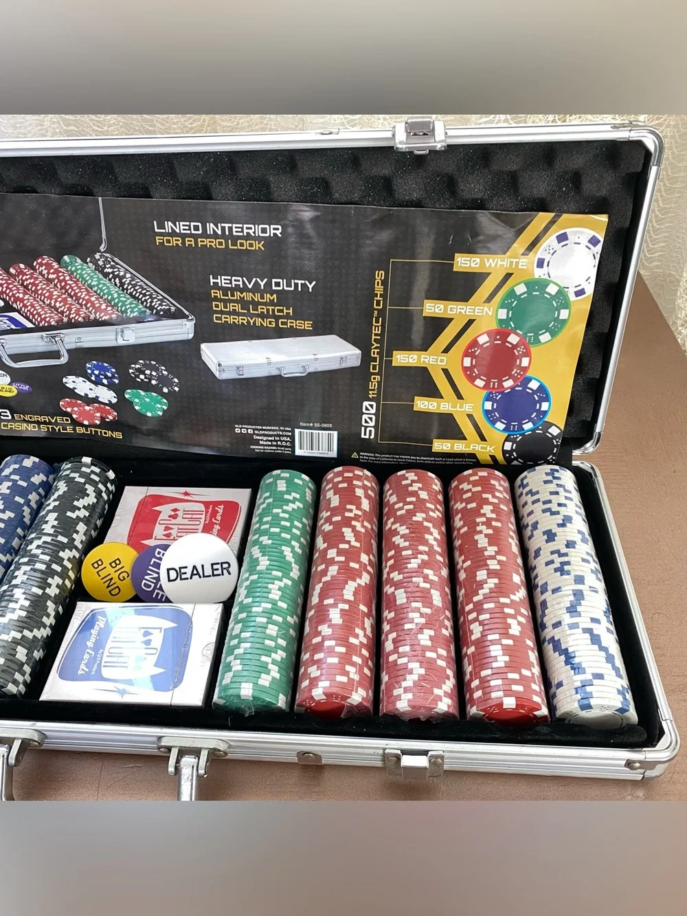 Poker Chip Set - Blue, Red, Green Claytec Chips with Aluminum Case